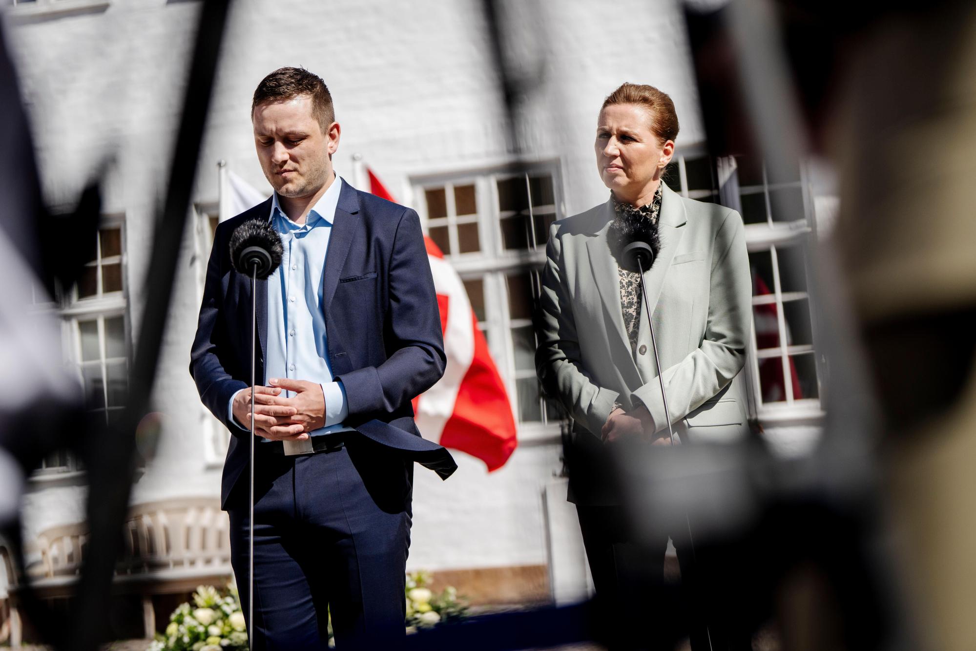 CORRECT THE ORDER OF SPEAKERS, FILE – Denmark’s Prime Minister Mette Frederiksen, right, and Greenland’s Prime Minister Jens-Frederik Nielsen, left, speak on April 27, 2025, in Marienborg, Denmark. (Mads Claus Rasmussen/Ritzau Scanpix via AP, File)
