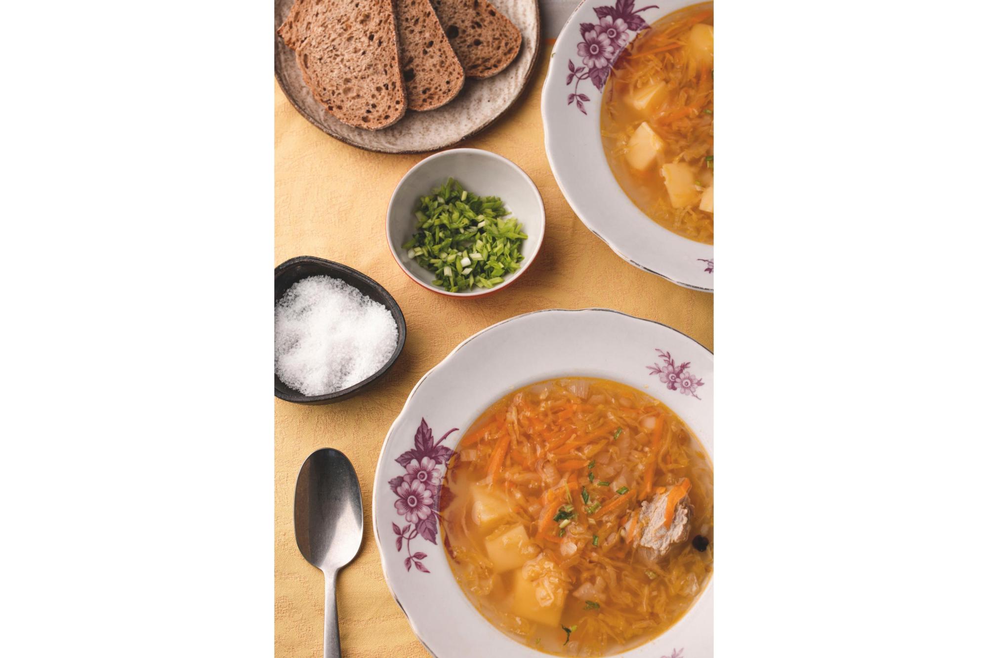 This image released by Voracious shows a sauerkraut soup recipe from the cookbook “The Authentic Ukrainian Kitchen” by Yevhen Klopotenko. (Voracious via AP)
