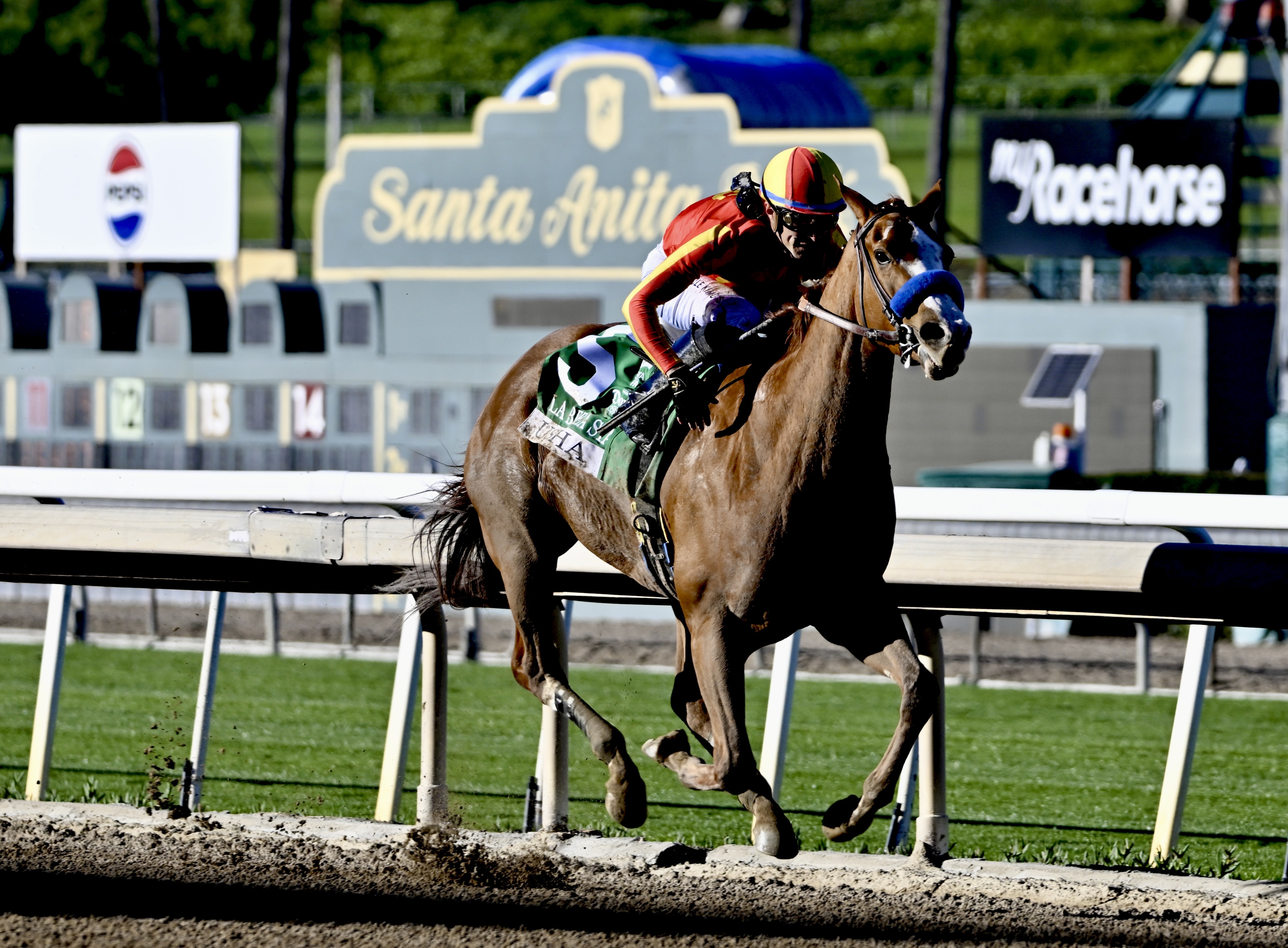 Jockey Juan Hernandez riding Usha wins the La Brea Stakes (grade 1) race during Opening day of the Classic meet at Santa Anita Park in Arcadia on Sunday, December 28, 2025. (Photo by Keith Birmingham, Pasadena Star-News/ SCNG)
