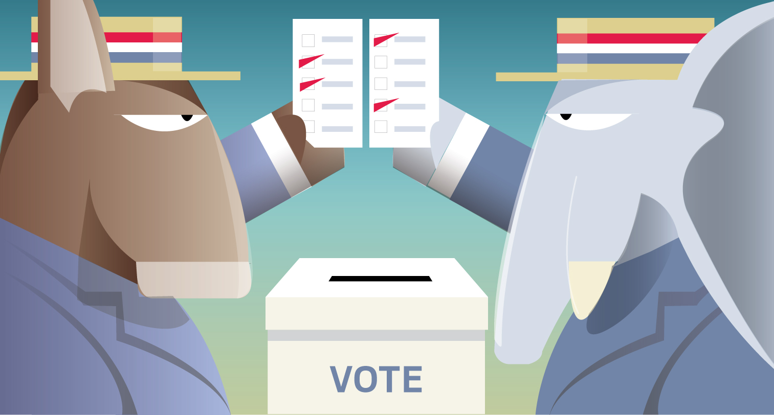 Southern California voters will make critical decisions in November, from the presidential contest to all the contenders vying for Congress, city council and school board seats. (Illustration by Jeffrey Goertzen, Orange County Reister/SCNG)
