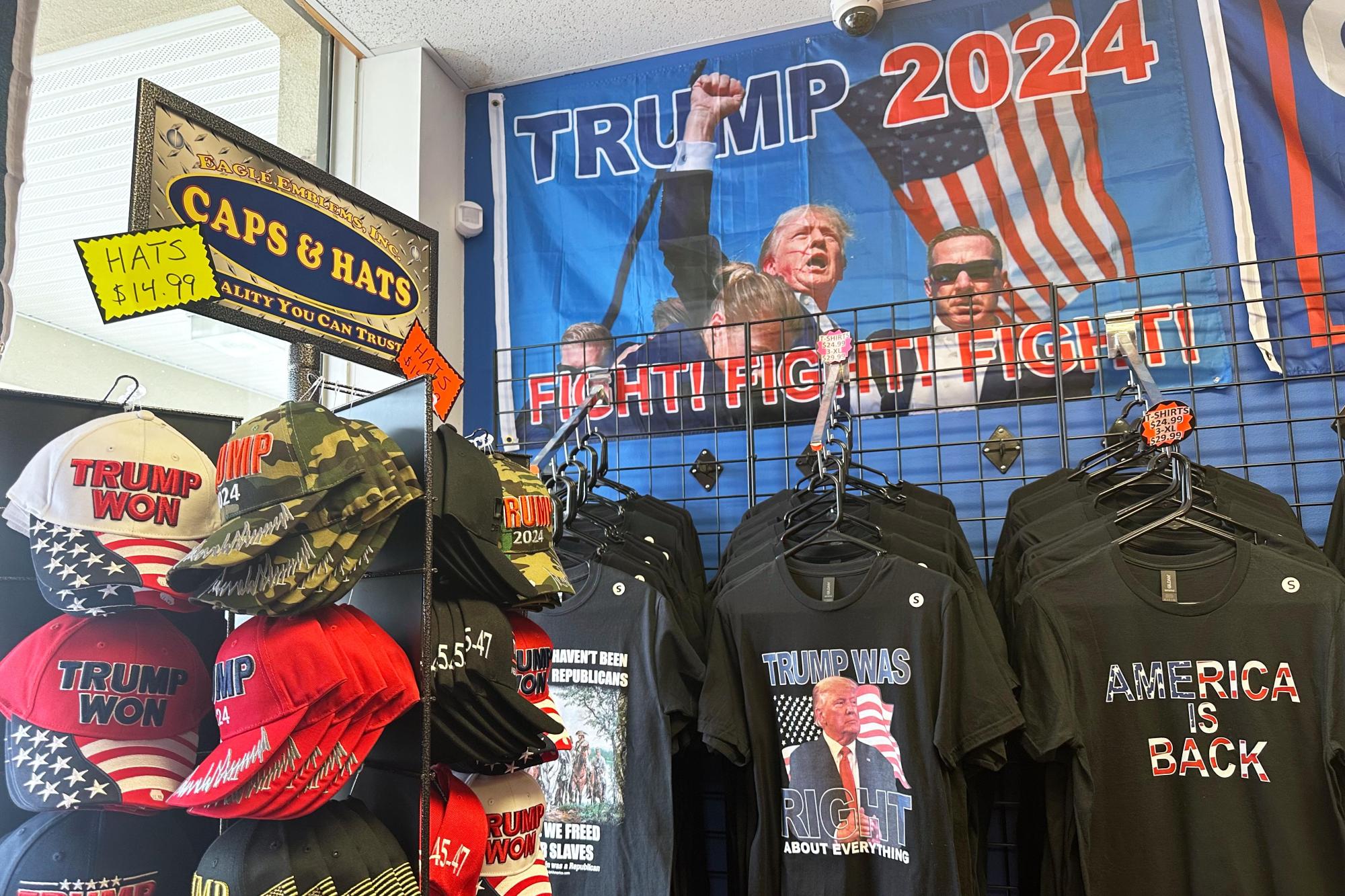 Merchandise is seen for sale at the Trump Store in Bensalem, Pa., Jan. 5, 2026, after owner Mike Domanico announced the storefront will close at the end of the month after six years. (AP Photo/Mike Catalini)
